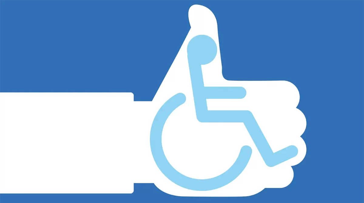 Dibujo de una mano conteniendo una silla de ruedas